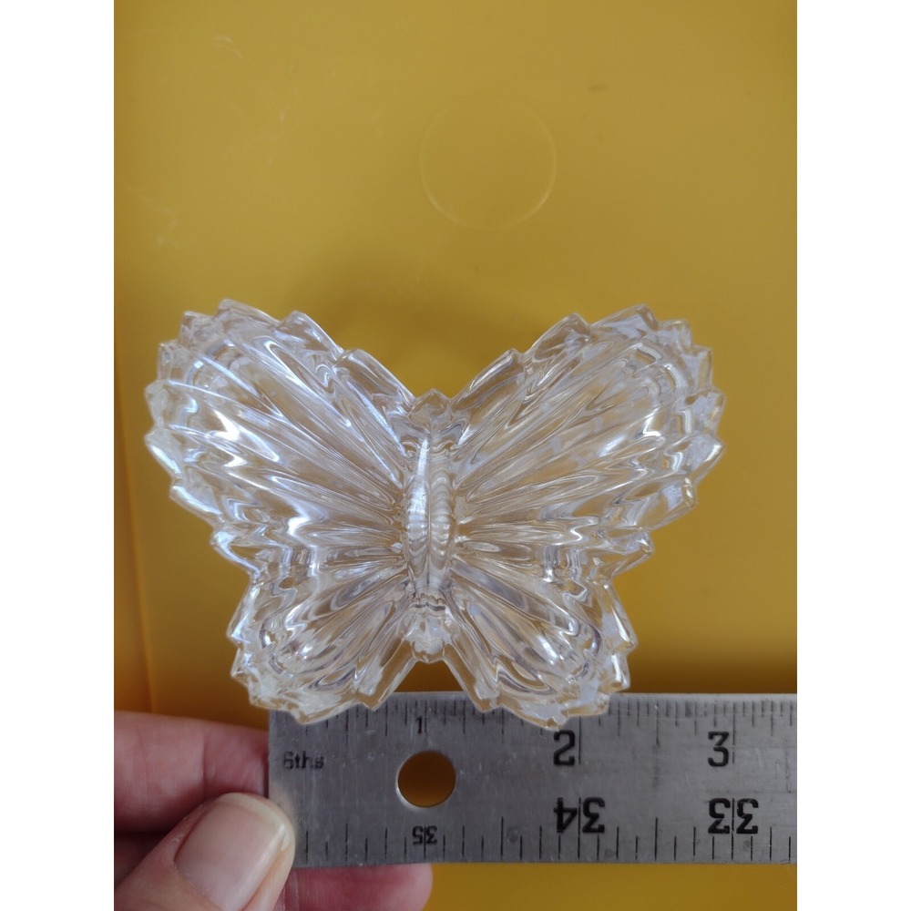Vtg Trinket Box Crystal Cut Glass Butterfly Dish Jewelry Holder Nostalgic 80s - Picture 5 of 6